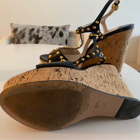 RARE Prada Studded Cork Wedges - Picture 2 of 2